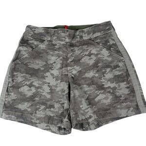 Spanx Camouflage Twill Shorts Womens Small Gray Green Stretch Gorpcore‎ Pockets